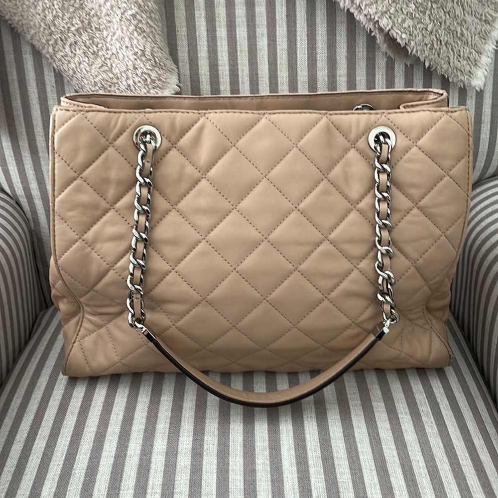 Pinkish beige quilted leather michael kors bag